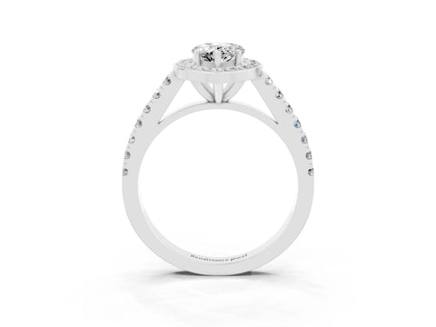 White gold Pear Cut Halo Diamond Ring with Pavé Band and Three-Prong Setting_9