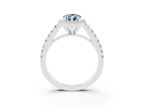 White gold Pear Cut Halo Diamond Ring with Pavé Band and Three-Prong Setting_9