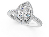 White gold Pear Cut Halo Diamond Ring with Pave Band and Four-Prong Setting_50