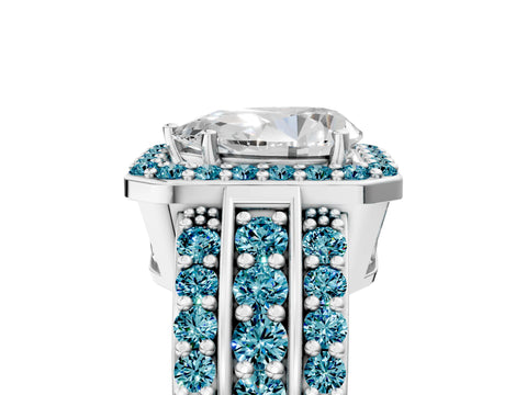 White gold Pear Cut Halo Diamond Ring with Round with Blue Topaz side stone Split Shank and Prong Setting_29