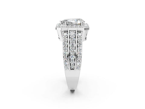 White gold Pear Cut Halo Diamond Ring with Round with Moissanite side stone Split Shank and Prong Setting_26