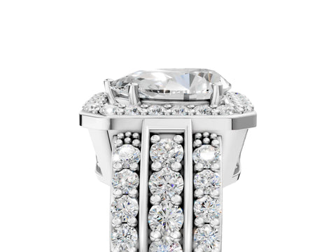 White gold Pear Cut Halo Diamond Ring with Round with Moissanite side stone Split Shank and Prong Setting_29