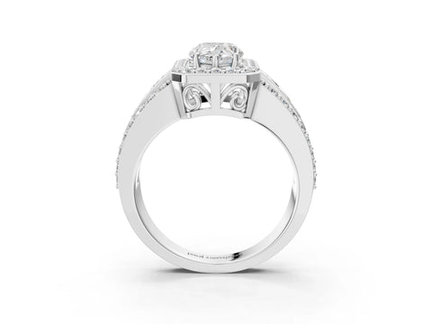 White gold Pear Cut Halo Diamond Ring with Round with Moissanite side stone Split Shank and Prong Setting_51