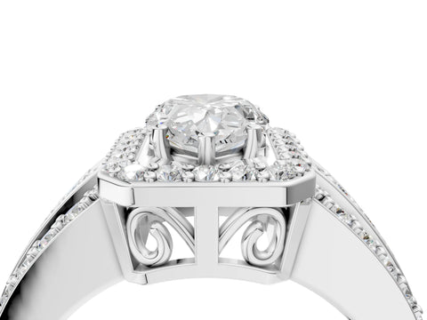 White gold Pear Cut Halo Diamond Ring with Round with Moissanite side stone Split Shank and Prong Setting_52