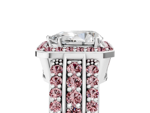 White gold Pear Cut Halo Diamond Ring with Round with Morganite side stone Split Shank and Prong Setting_29