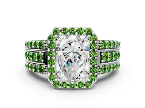 White gold Pear Cut Halo Diamond Ring with Round with Peridot side stone Split Shank and Prong Setting_6