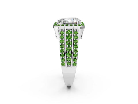 White gold Pear Cut Halo Diamond Ring with Round with Peridot side stone Split Shank and Prong Setting_8