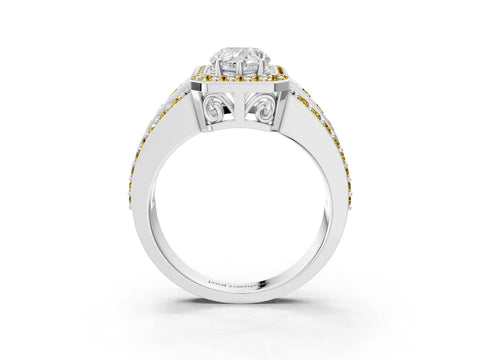 White gold Pear Cut Halo Diamond Ring with Round with Yellow Sapphire side stone Split Shank and Prong Setting_27