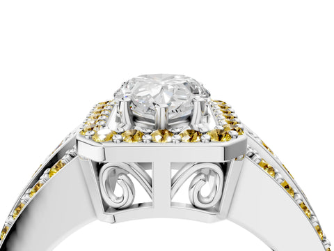 White gold Pear Cut Halo Diamond Ring with Round with Yellow Sapphire side stone Split Shank and Prong Setting_28