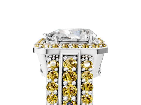 White gold Pear Cut Halo Diamond Ring with Round with Yellow Sapphire side stone Split Shank and Prong Setting_41