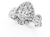 White gold Pear Cut Halo Diamond Ring with Scrollwork Band and Four-Prong Setting_56