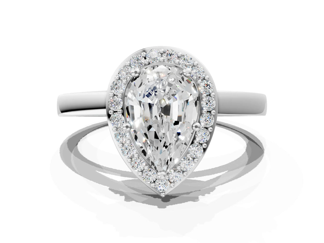 White gold Pear Cut Halo Diamond Ring with Solitaire Band and Prong Setting_7