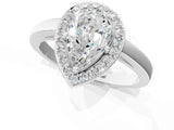 White gold Pear Cut Halo Diamond Ring with Solitaire Band and Prong Setting_8