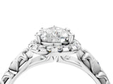 White gold Pear Cut Halo Diamond Solitaire with Filigree Band and Four-Prong Setting_11