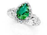 White gold Pear Cut Halo Diamond Solitaire with Filigree Band and Four-Prong Setting_1