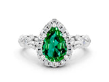 White gold Pear Cut Halo Diamond Solitaire with Filigree Band and Four-Prong Setting