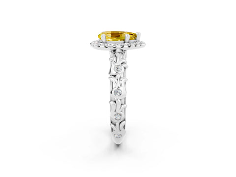 White gold Pear Cut Halo Diamond Solitaire with Filigree Band and Four-Prong Setting_2