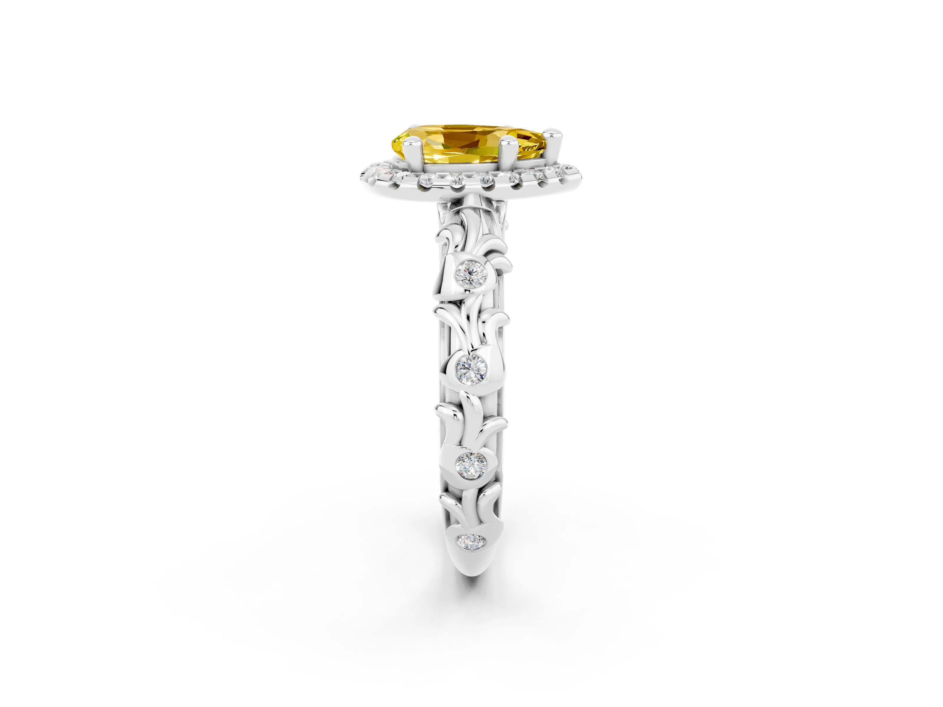 White gold Pear Cut Halo Diamond Solitaire with Filigree Band and Four-Prong Setting_2