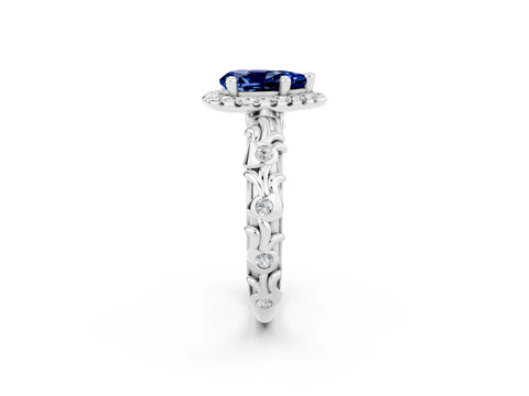 White gold Pear Cut Halo Diamond Solitaire with Filigree Band and Four-Prong Setting_2