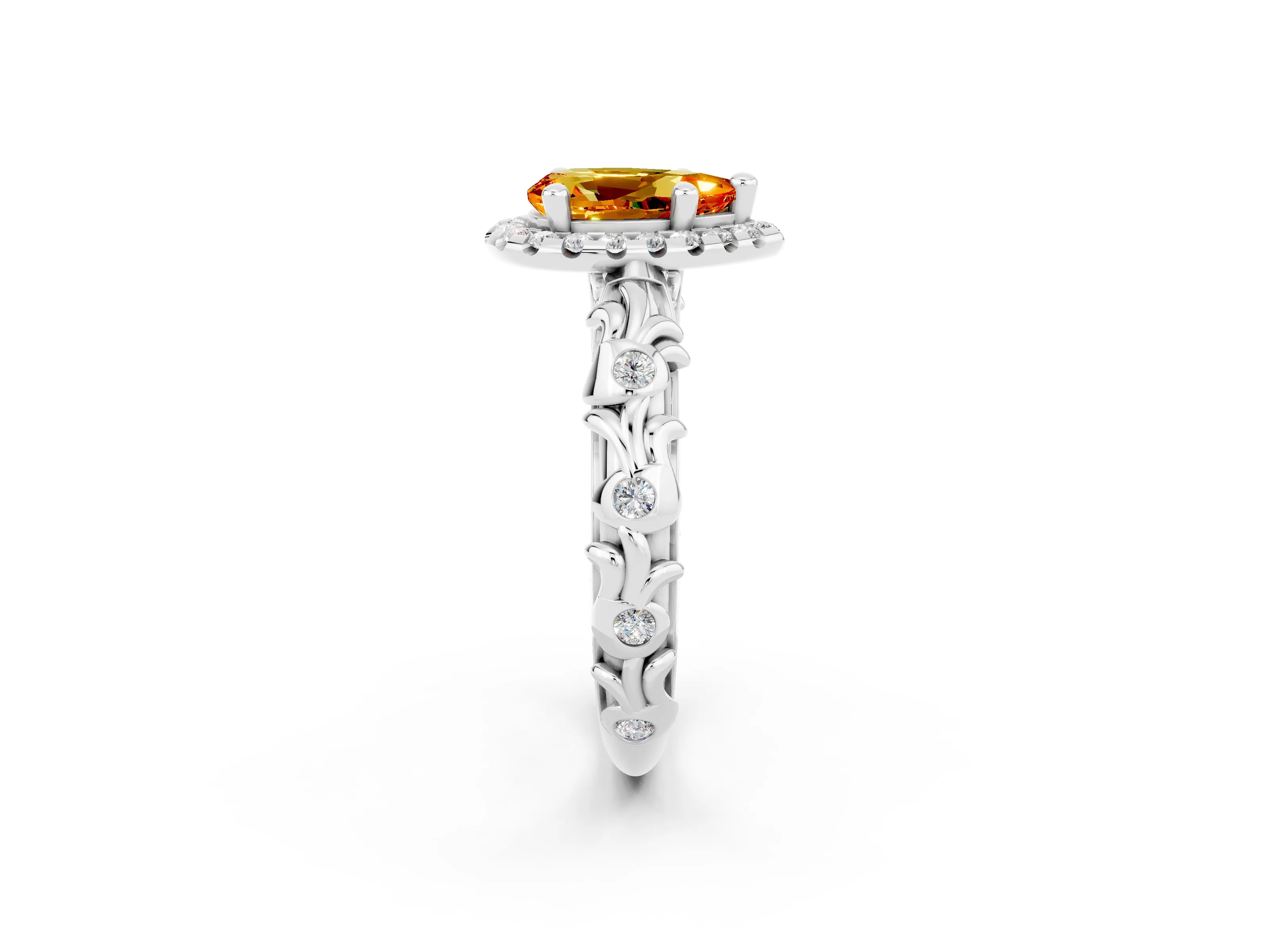 White gold Pear Cut Halo Diamond Solitaire with Filigree Band and Four-Prong Setting_2