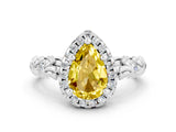 White gold Pear Cut Halo Diamond Solitaire with Filigree Band and Four-Prong Setting