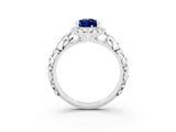 White gold Pear Cut Halo Diamond Solitaire with Filigree Band and Four-Prong Setting_3