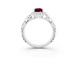 White gold Pear Cut Halo Diamond Solitaire with Filigree Band and Four-Prong Setting_3