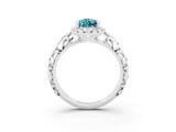 White gold Pear Cut Halo Diamond Solitaire with Filigree Band and Four-Prong Setting_3