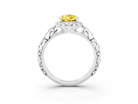 White gold Pear Cut Halo Diamond Solitaire with Filigree Band and Four-Prong Setting_3