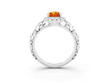 White gold Pear Cut Halo Diamond Solitaire with Filigree Band and Four-Prong Setting_3