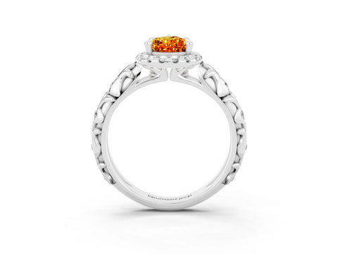White gold Pear Cut Halo Diamond Solitaire with Filigree Band and Four-Prong Setting_3