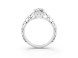 White gold Pear Cut Halo Diamond Solitaire with Filigree Band and Four-Prong Setting_3
