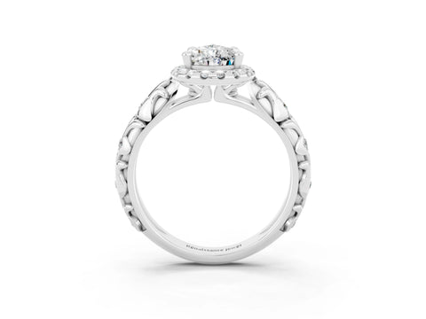 White gold Pear Cut Halo Diamond Solitaire with Filigree Band and Four-Prong Setting_3