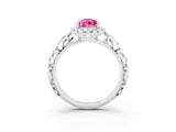 White gold Pear Cut Halo Diamond Solitaire with Filigree Band and Four-Prong Setting_3