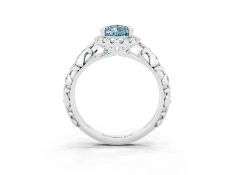 White gold Pear Cut Halo Diamond Solitaire with Filigree Band and Four-Prong Setting_3