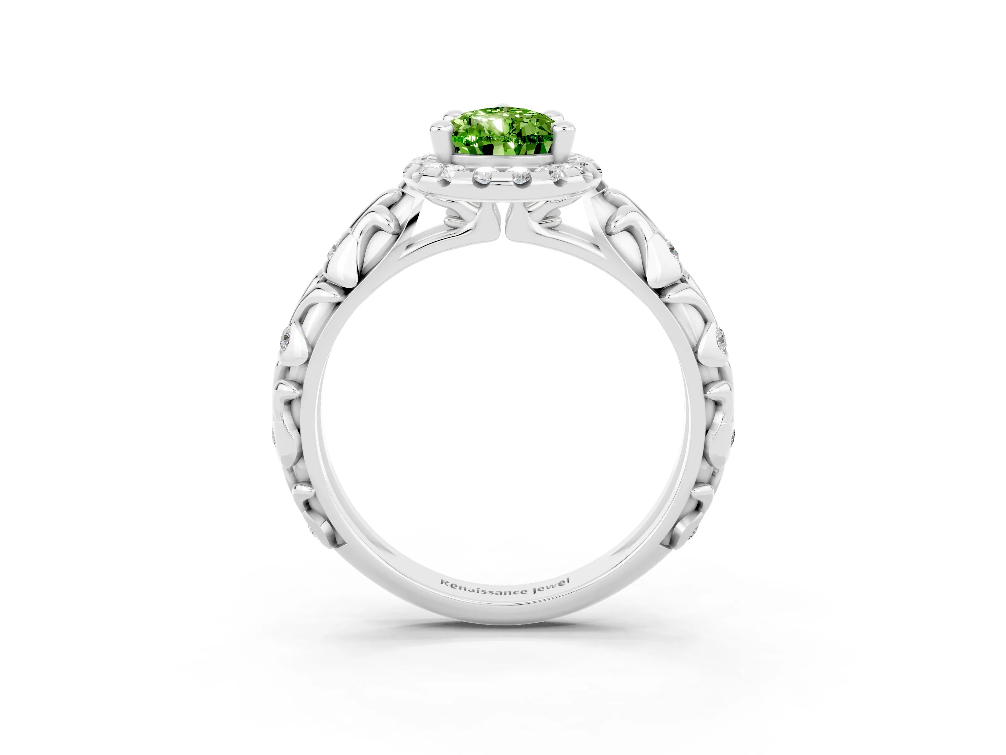 White gold Pear Cut Halo Diamond Solitaire with Filigree Band and Four-Prong Setting_3