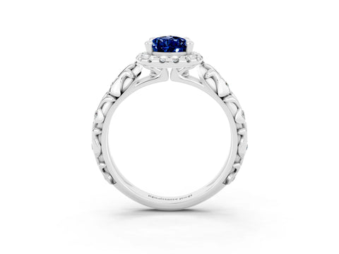 White gold Pear Cut Halo Diamond Solitaire with Filigree Band and Four-Prong Setting_3
