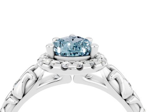 White gold Pear Cut Halo Diamond Solitaire with Filigree Band and Four-Prong Setting_4