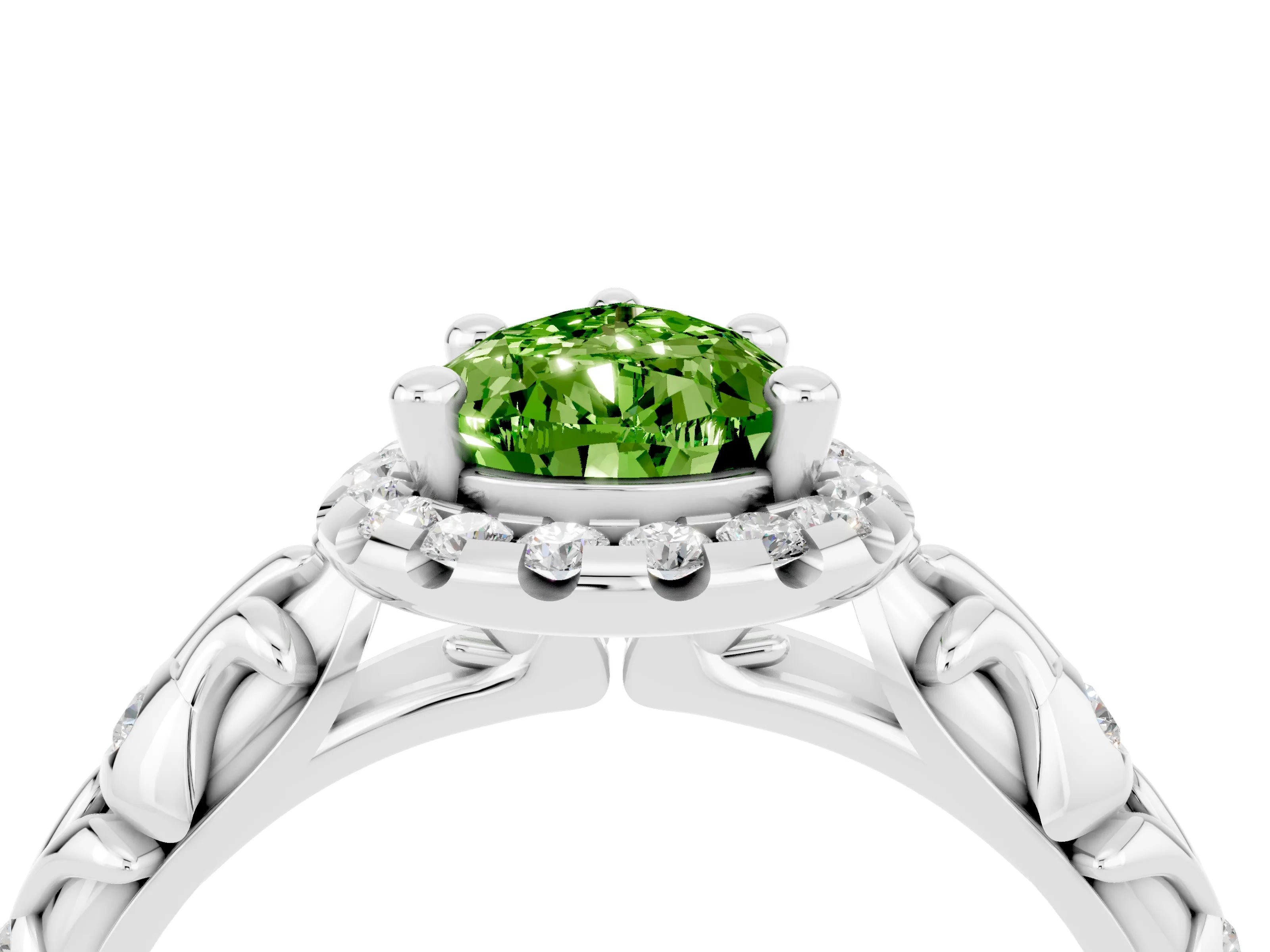 White gold Pear Cut Halo Diamond Solitaire with Filigree Band and Four-Prong Setting_4