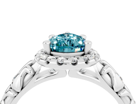 White gold Pear Cut Halo Diamond Solitaire with Filigree Band and Four-Prong Setting_4