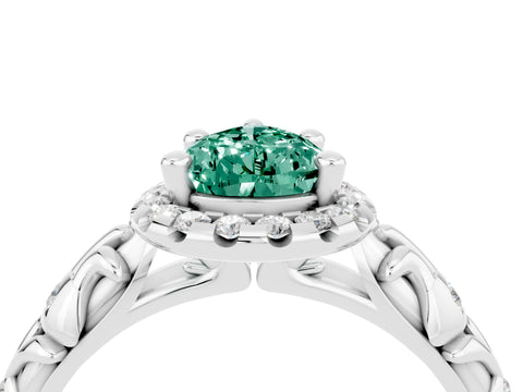 White gold Pear Cut Halo Diamond Solitaire with Filigree Band and Four-Prong Setting_4