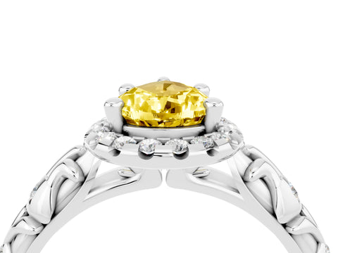 White gold Pear Cut Halo Diamond Solitaire with Filigree Band and Four-Prong Setting_4