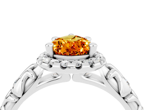White gold Pear Cut Halo Diamond Solitaire with Filigree Band and Four-Prong Setting_4