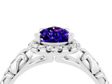 White gold Pear Cut Halo Diamond Solitaire with Filigree Band and Four-Prong Setting_4
