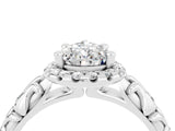 White gold Pear Cut Halo Diamond Solitaire with Filigree Band and Four-Prong Setting_4