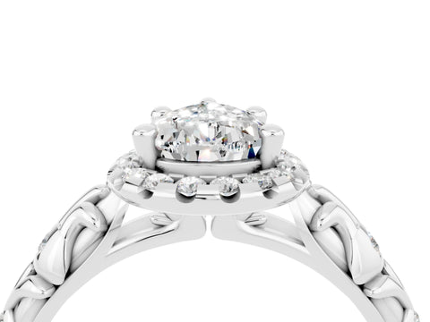 White gold Pear Cut Halo Diamond Solitaire with Filigree Band and Four-Prong Setting_4