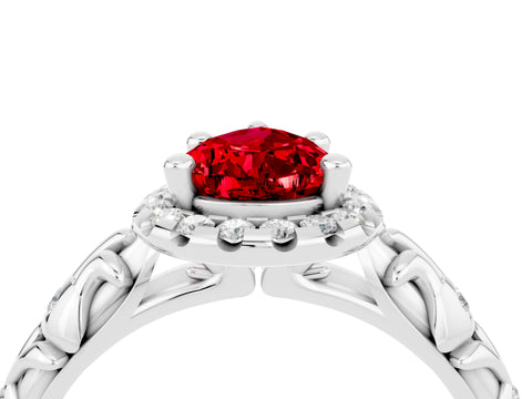 White gold Pear Cut Halo Diamond Solitaire with Filigree Band and Four-Prong Setting_4