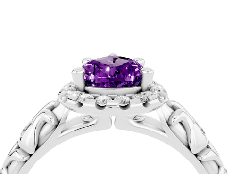 White gold Pear Cut Halo Diamond Solitaire with Filigree Band and Four-Prong Setting_4