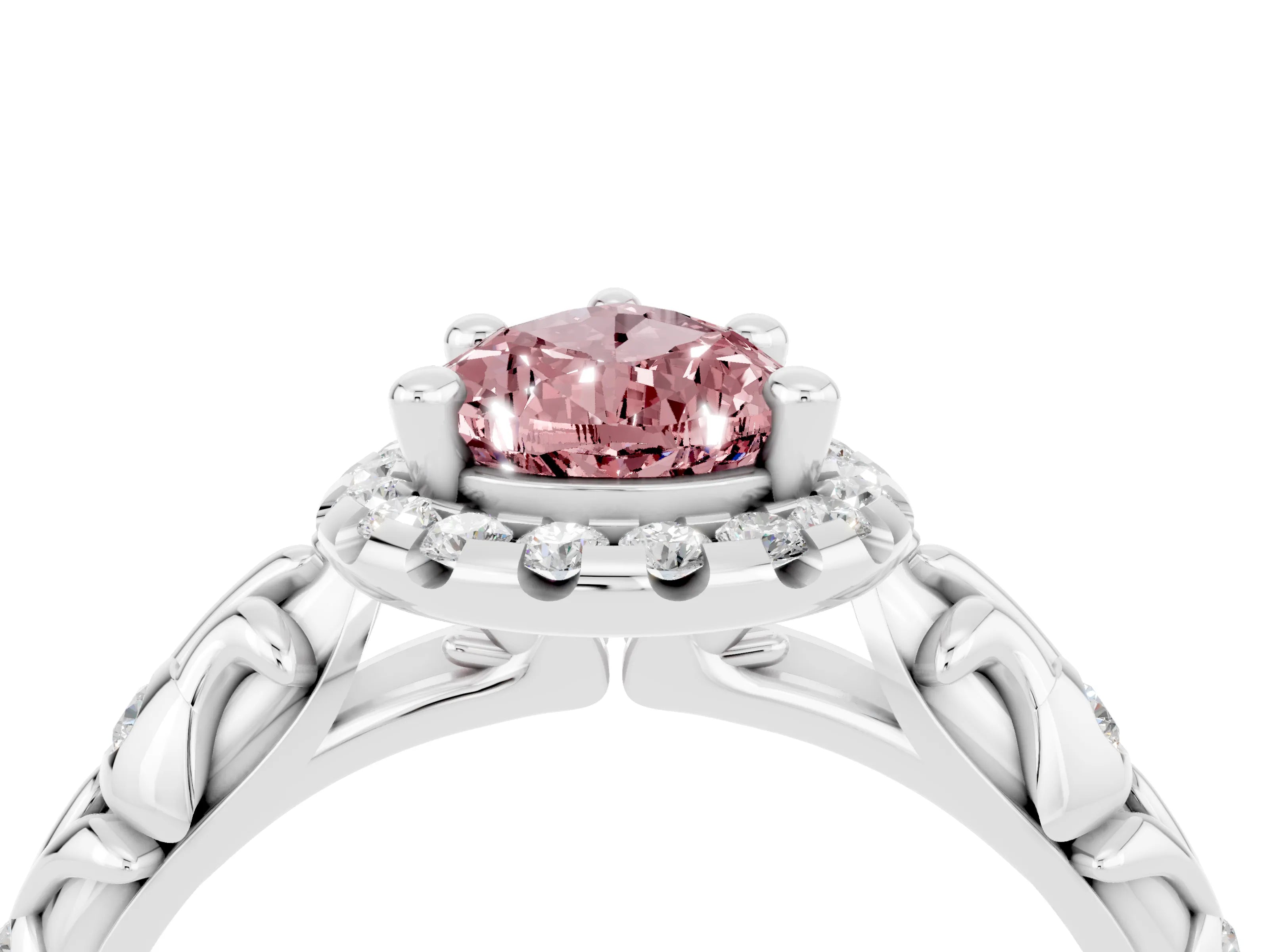 White gold Pear Cut Halo Diamond Solitaire with Filigree Band and Four-Prong Setting_4