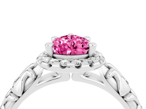 White gold Pear Cut Halo Diamond Solitaire with Filigree Band and Four-Prong Setting_4